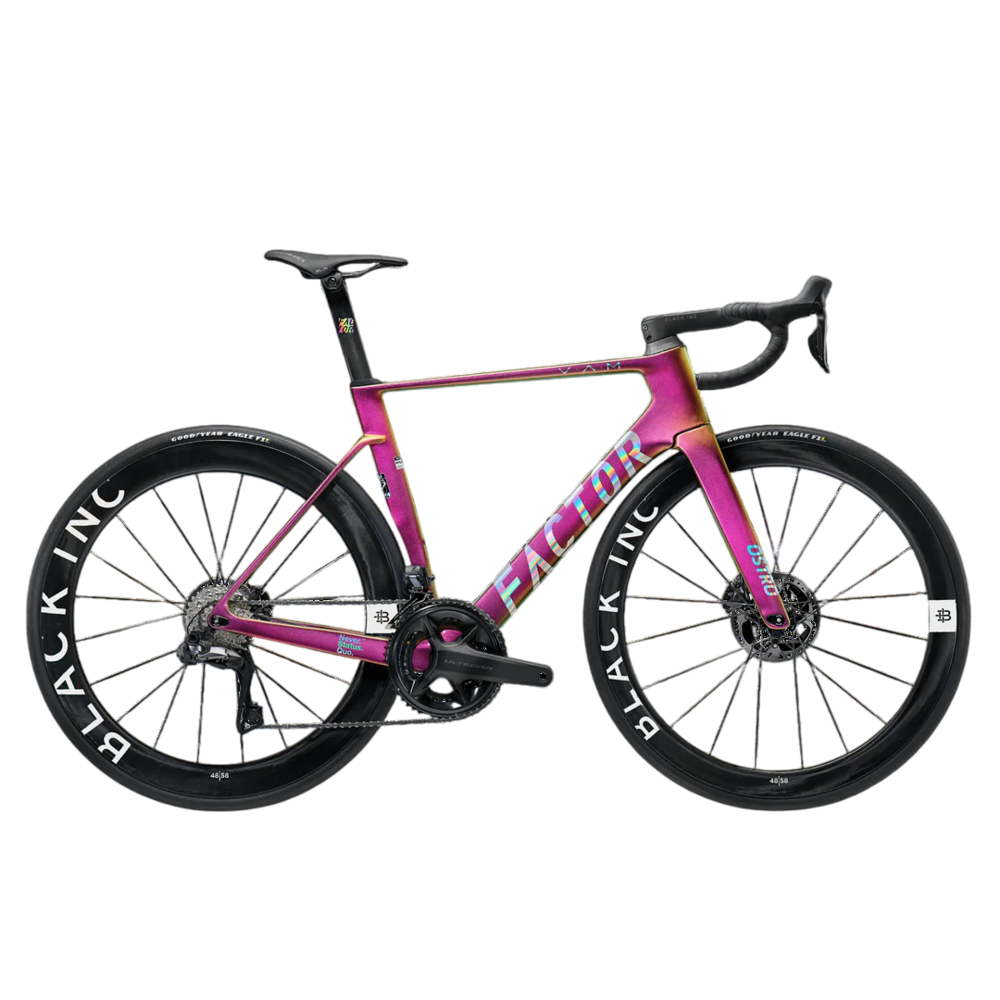 FACTOR Ostro V.A.M carbon aero road bike with Shimano Ultegra Di2 electronic drivetrain and Black Inc 48|58 wheelset
